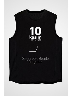 Darkhane 10 Kasım Atatürk'ü Anma Günü Siyah Unisex Kolsuz Tişört Kesik Kol T-Shirt