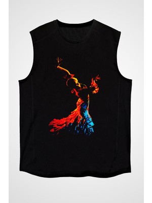 Darkhane Flamenko Siyah Unisex Kolsuz Tişört Kesik Kol T-Shirt