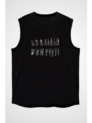 Darkhane Diş Diyagramı Siyah Unisex Kolsuz Tişört Kesik Kol T-Shirt