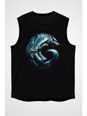 Darkhane Göktürk Bozkurt Siyah Unisex Kolsuz Tişört Kesik Kol T-Shirt