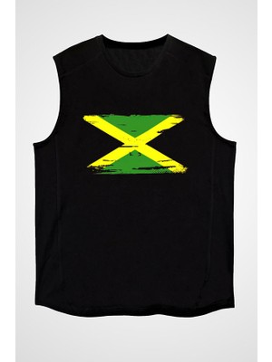 Darkhane Jamaika Siyah Unisex Kolsuz Tişört Kesik Kol T-Shirt