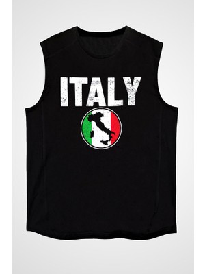 Darkhane Italya Siyah Unisex Kolsuz Tişört Kesik Kol T-Shirt