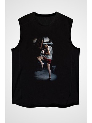 Darkhane Kick Boks Siyah Unisex Kolsuz Tişört Kesik Kol T-Shirt