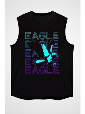 Darkhane Eagle Kartal Siyah Unisex Kolsuz Tişört Kesik Kol T-Shirt