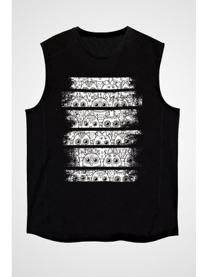 Darkhane Baykuş Siyah Unisex Kolsuz Tişört Kesik Kol T-Shirt