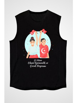Darkhane 23 Nisan Ulusal Egemenlik ve Çocuk Bayramı
 Siyah Unisex Kolsuz Tişört Kesik Kol T-Shirt