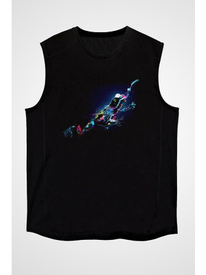 Darkhane Renkli Kurbağa Siyah Unisex Kolsuz Tişört Kesik Kol T-Shirt