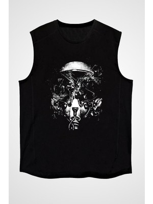 Darkhane Kaskı Parçalanan Pilot Siyah Unisex Kolsuz Tişört Kesik Kol T-Shirt