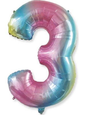 Best Parti 3 Gökkuşağı Renk Rakam Folyo Balon 80 cm