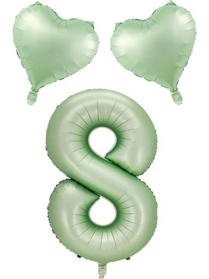 Best Parti 8 Yaş Su Yeşili Renk Rakam Kalp Folyo Balon Seti