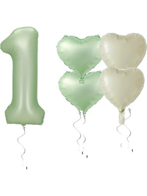 Best Parti Su Yeşili Renk Rakam Kalp Folyo Balon Seti Yaş 1
