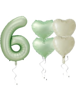 Best Parti Su Yeşili Renk Rakam Kalp Folyo Balon Seti Yaş 6