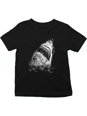 Darkhane Köpek Balığı Siyah Unisex Çocuk Tişört T-Shirt