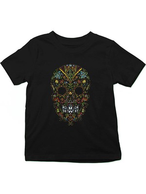 Darkhane Renkli Kurukafa Siyah Unisex Çocuk Tişört T-Shirt