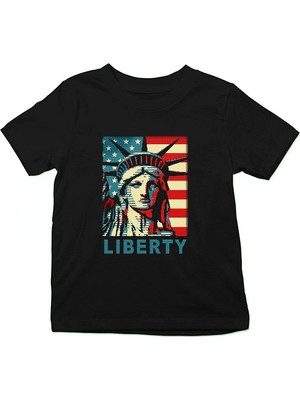 Darkhane Özgürlük Heykeli Siyah Unisex Çocuk Tişört T-Shirt