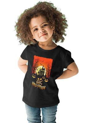 Darkhane Cadılar Bayramı-Halloween Siyah Unisex Çocuk Tişört T-Shirt