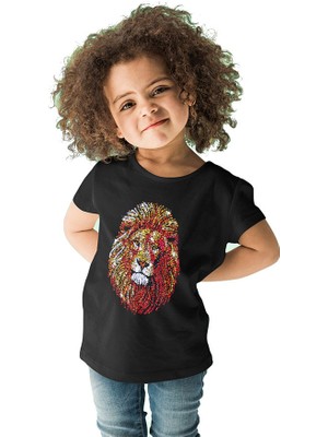 Darkhane Aslan Siyah Unisex Çocuk Tişört T-Shirt