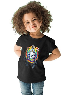 Darkhane Renkli Şef Aslan Siyah Unisex Çocuk Tişört T-Shirt