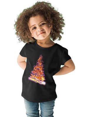 Darkhane Yılbaşı Yeni Yıl Ağacı Siyah Unisex Çocuk Tişört T-Shirt