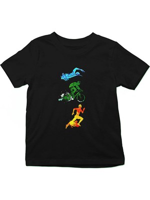 Darkhane Triathlon Siyah Unisex Çocuk Tişört T-Shirt