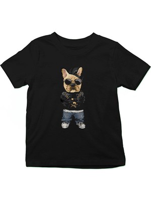 Darkhane Rap Hip Hop Buldog Siyah Unisex Çocuk Tişört T-Shirt