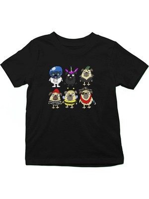 Darkhane Pug Çetesi  Siyah Unisex Çocuk Tişört T-Shirt