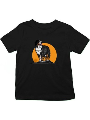 Darkhane Sevimli Saint Bernard Siyah Unisex Çocuk Tişört T-Shirt