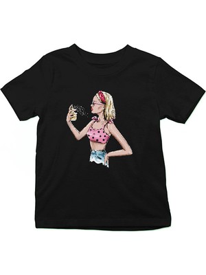 Darkhane Kokoş Kadın Moda Siyah Unisex Çocuk Tişört T-Shirt