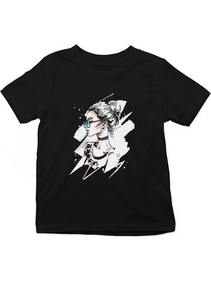 Darkhane Fashion Girl Siyah Unisex Çocuk Tişört T-Shirt