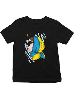 Darkhane Ukrayna Tarzı Siyah Unisex Çocuk Tişört T-Shirt