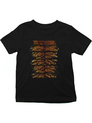 Darkhane Kaplan Deseni Siyah Unisex Çocuk Tişört T-Shirt