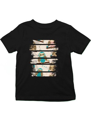 Darkhane Uyuyan Baykuş Siyah Unisex Çocuk Tişört T-Shirt
