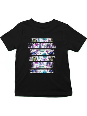 Darkhane Su Altı Deniz Canlıları Siyah Unisex Çocuk Tişört T-Shirt