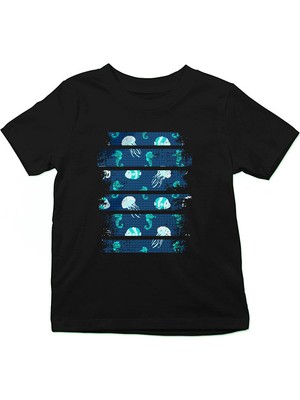 Darkhane Deniz Canlıları Siyah Unisex Çocuk Tişört T-Shirt