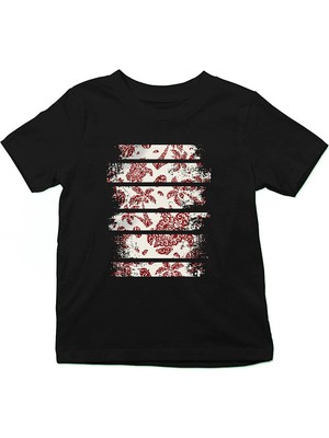 Darkhane Deniz Kaplumbağası Karetta ve Palmiye Siyah Unisex Çocuk Tişört T-Shirt