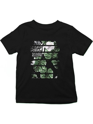 Darkhane Tropik Zebra Siyah Unisex Çocuk Tişört T-Shirt