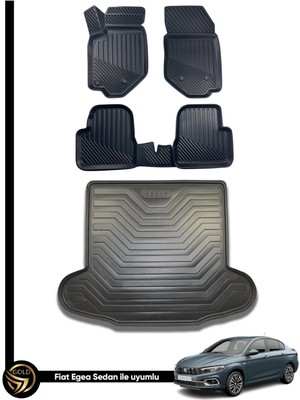 Gold Fiat Egea 3D Havuzlu Oto Paspas Sedan + Bagaj Havuzu Lila Ikili Set