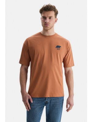 Ucla Alves Kahve Bisiklet Yaka Baskılı Oversize  Erkek Tshirt