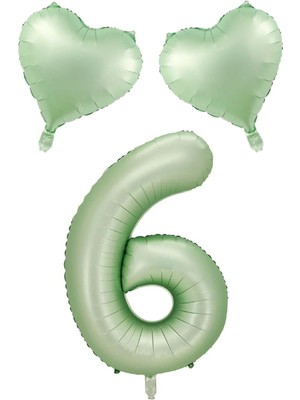 Rönesans Parti 6 Yaş Su Yeşili Renk Rakam Kalp Folyo Balon Seti