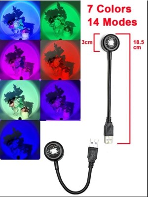 Sge Teknoloji USB LED 7 Renk 14 Mod Projektör Lambası Fotoğraf ve Video Çekim Işığı Dekoratif Işık