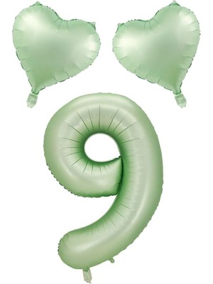 Rönesans Parti 9 Yaş Su Yeşili Renk Rakam Kalp Folyo Balon Seti