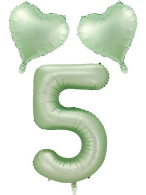 Bal10 Dünyası 5 Yaş Su Yeşili Renk Rakam Kalp Folyo Balon Seti