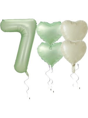Bal10 Dünyası Su Yeşili Renk Rakam Kalp Folyo Balon Seti Yaş 7
