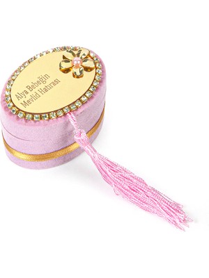 İhvan 5 Adet Kadife Kutulu Zikirmatik ve Inci Tesbihli Mevlüt Seti Pembe