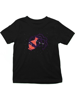 Darkhane Kova Burcu Siyah Unisex Çocuk Tişört T-Shirt