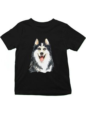 Darkhane Sibirya Kurdu Husky Haski Sevgisi Siyah Unisex Çocuk Tişört T-Shirt