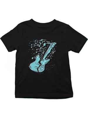 Darkhane Elektro Gitar Siyah Unisex Çocuk Tişört T-Shirt