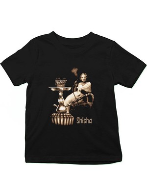 Darkhane Nargile Shisha Hookah Siyah Unisex Çocuk Tişört T-Shirt