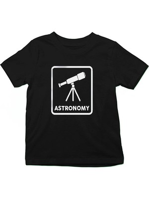 Darkhane Teleskop Astronomi Siyah Unisex Çocuk Tişört T-Shirt