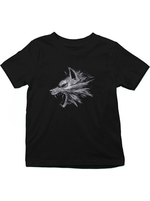 Darkhane Canavar Kurt Siyah Unisex Çocuk Tişört T-Shirt